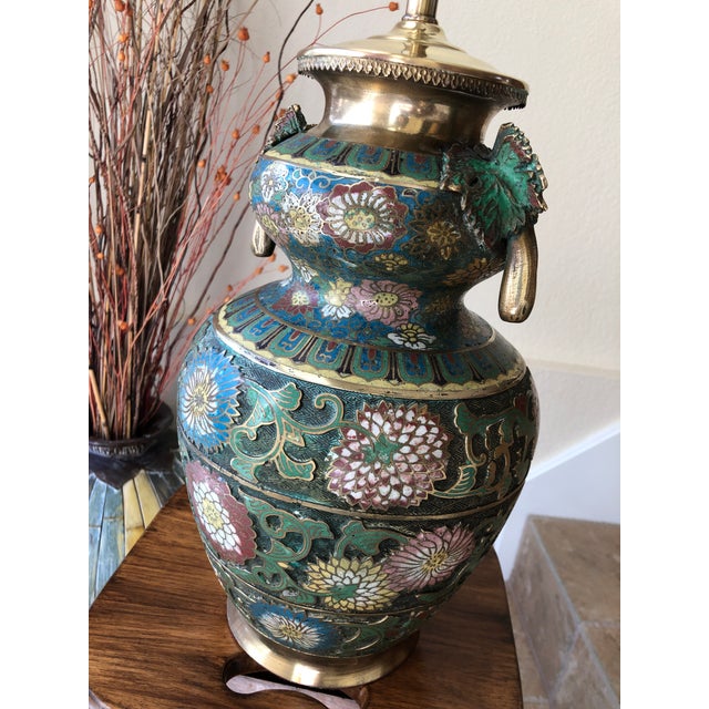 Chinese Early 20th-Century Champlevé Table Lamp With Butterfly Handles For Sale - Image 3 of 13