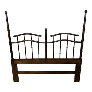 Vintage Queen Size Faux Bamboo Dark Walnut Headboard For Sale