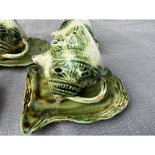 Vintage Majolica Style Shell Cup and Saucers Set of 9 Pieces For Sale - Image 10 of 17