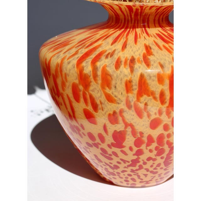 Murano Vintage Maestri Vetrai Murano Style Bright Orange Red Hand Blown Vase For Sale - Image 4 of 4