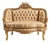 French-Style Tufted Sofa – Gold Leaf Carved Frame, Damask Upholstery & Ornate Floral Details For Sale