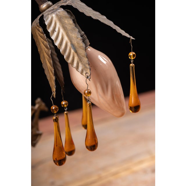 Early 20th Century Art Nouveau Brass and Amber Glass Tear Drop Epergne Lamp For Sale - Image 11 of 18