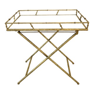 Gold Metal Faux Bamboo Mirrored Bar Table For Sale