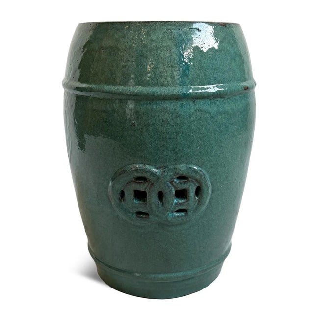 Ceramic Vintage Seafoam Green Ceramic Garden Stool For Sale - Image 7 of 8