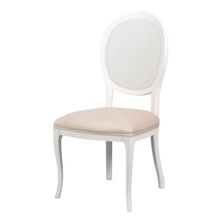 Cane Back Dining Chairs in White with Taupe Velvet, Sets of 2 For Sale