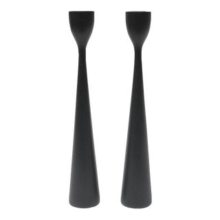 Pair of Sculptural Danish Modern Black Candlesticks For Sale