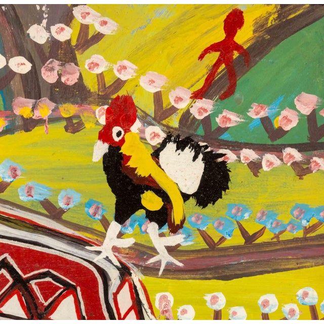 1980s Allan Zion "Three Roosters" Oil on Masonite, 1980 For Sale - Image 5 of 9