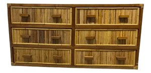 1980s Vintage Pencil Reed Rattan Dresser – Mid-Century Modern Storage Dresser With Decorative Detailing