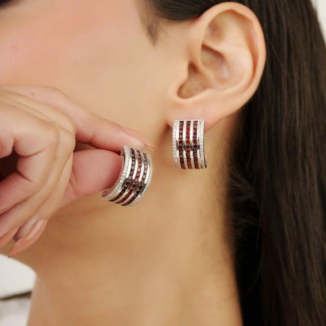 Red Channel Set Garnet & Zircon Earrings in Solid Silver for Her, A Pair For Sale - Image 8 of 11