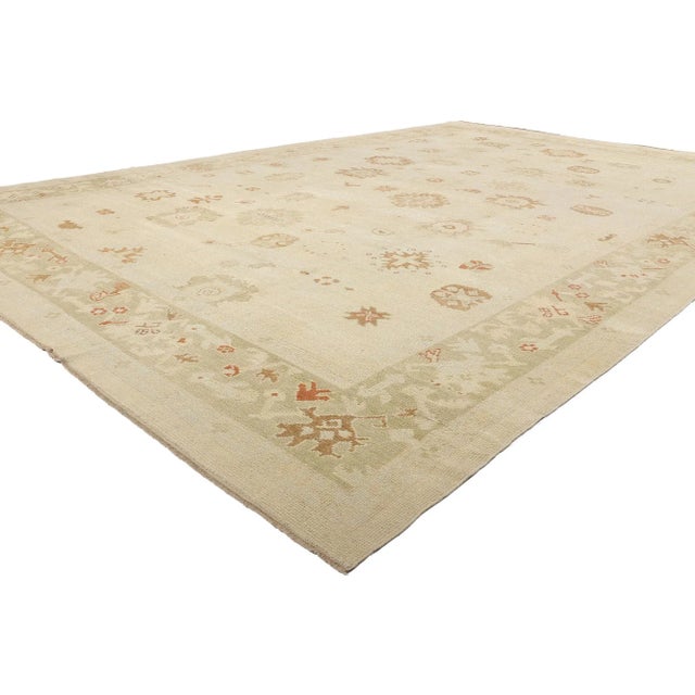 51609 Vintage Modern Earth-Tone Turkish Oushak Rug, 10'09 x 15'00. Woven with a whisper of the past and a vision for the...