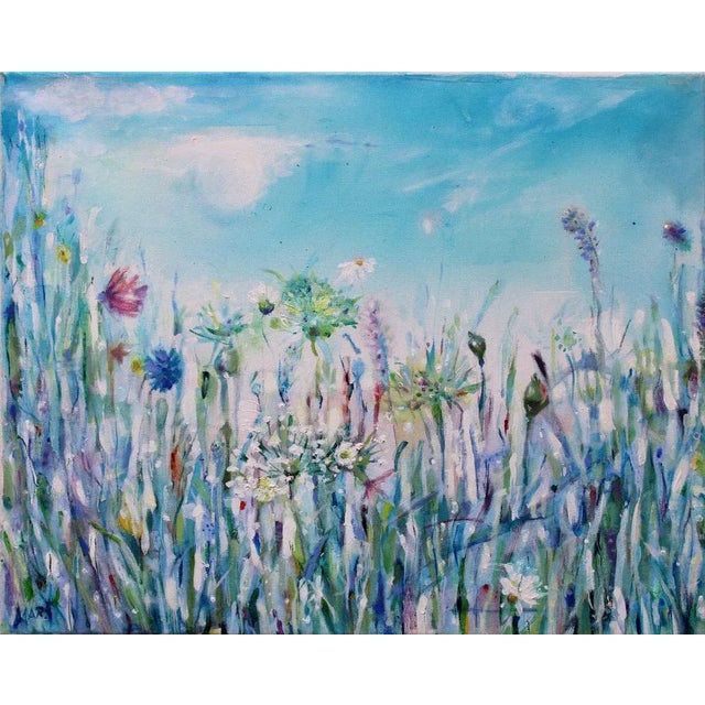 Blue Marita Krumina, Grass, Acrylic & Oil on Canvas For Sale - Image 8 of 8