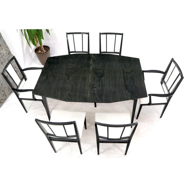 Wood Cerused Ebonized Walnut Dining Room Table 6 Chairs Set w/ Two Extension Boards For Sale - Image 7 of 12