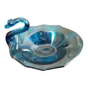 Mid-Century Modern Viking Epic Bluenique Glass Swan Trinket Bowl