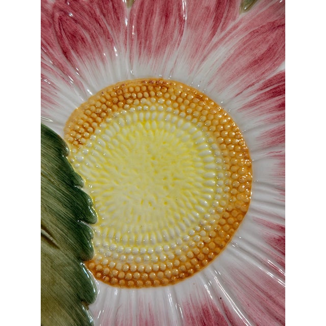 Ceramic Vintage Tiffany Majolica Flower Shaped Dish in the Style of Mottahedeh Made in Italy Signed For Sale - Image 7 of 9