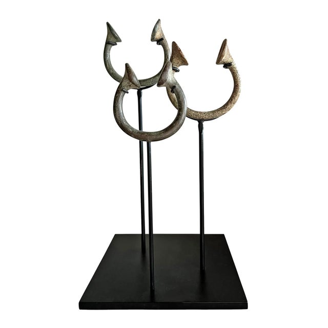 Taupe Set of Three West African Manilla Currency Pieces on a Custom Mount For Sale - Image 8 of 8