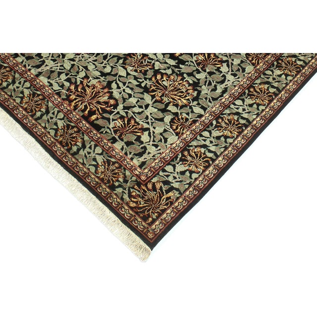 Art Nouveau Boho Chic 1990's Pak-Persian Black/Green Wool Rug - 5'11'' X 9'0'' For Sale - Image 3 of 9