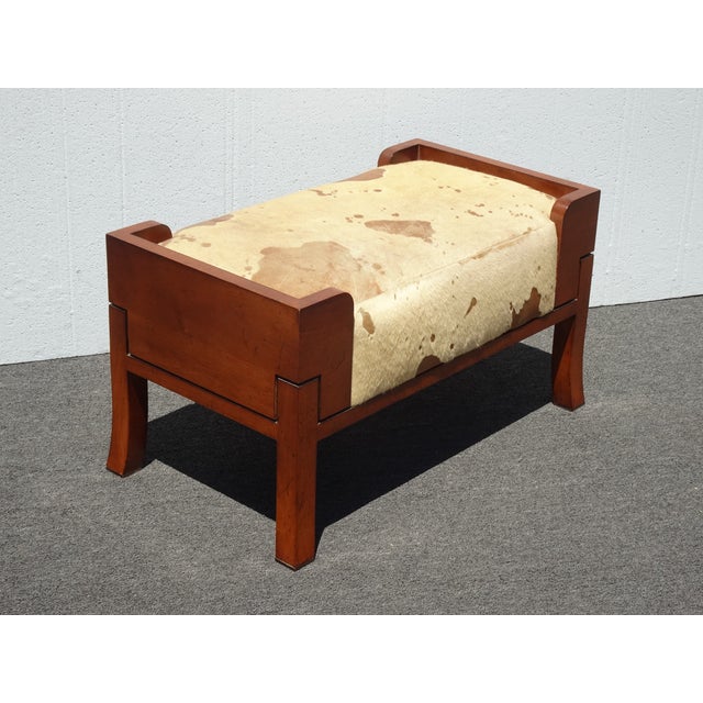 Coastal Share Vintage Bill Sofield Baker Furniture Brown Cowhide Bench For Sale - Image 3 of 16