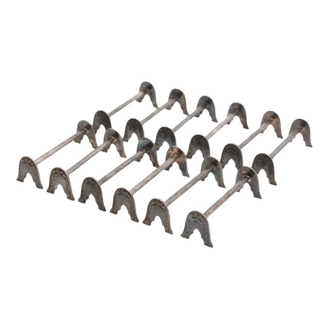 Set of 12 Vintage Nickel Knife Rest Stands For Sale