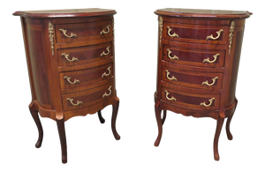 French Louis XV Style Bow Front Bedside Chests of Drawers, 1920, Set of 2