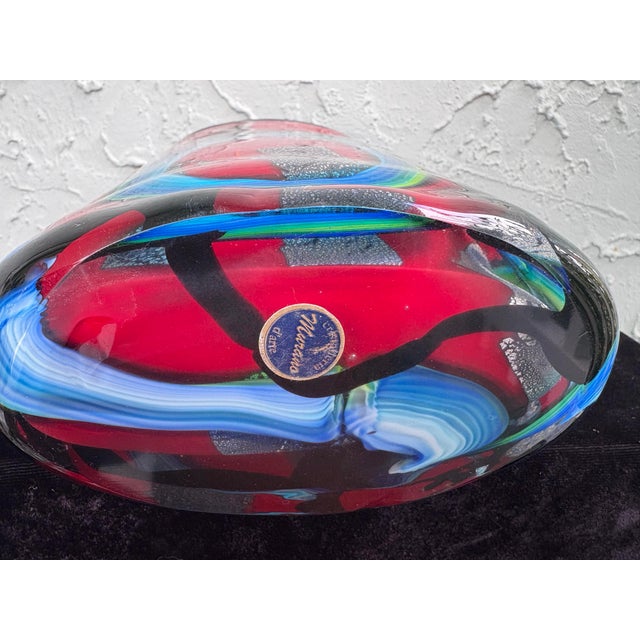 Red Vintage Murano Hand-Blown Art Glass Vase With Aventurine, Red & Blue Swirl Design For Sale - Image 8 of 8