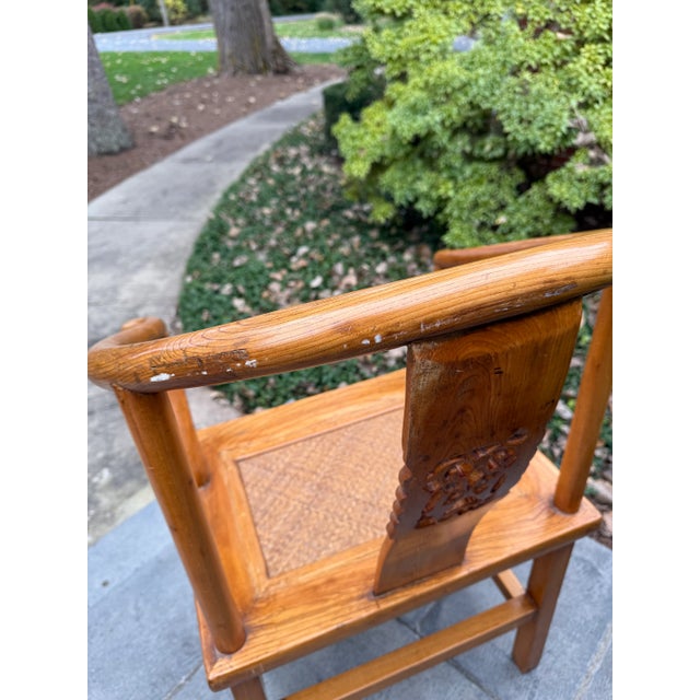 Vintage Chinese Ming Style Horseshoe Chair With Woven Seat For Sale - Image 14 of 14