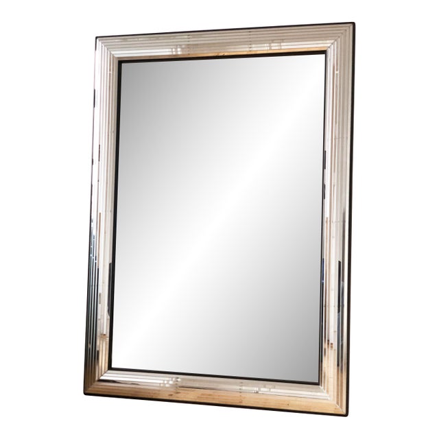 Large Vintage Deknudt Beveled Panel Mirror – Silver and Black, Belgium, 1980s For Sale
