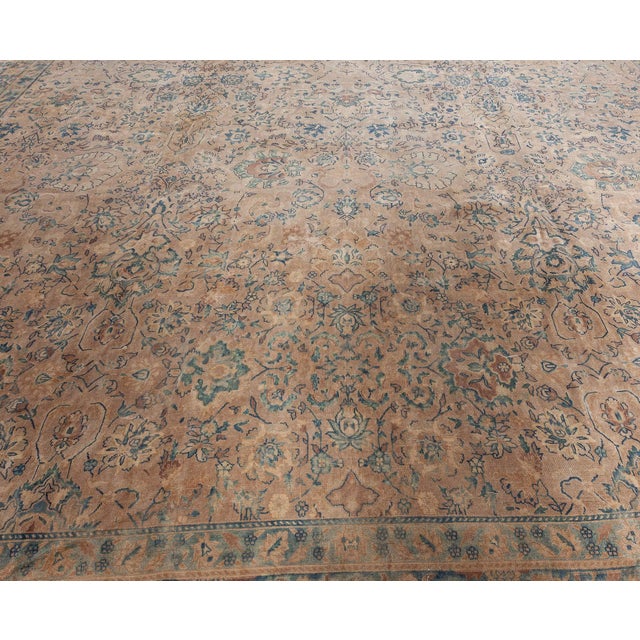 Camel Fine Antique Indian Handmade Wool Rug For Sale - Image 8 of 9