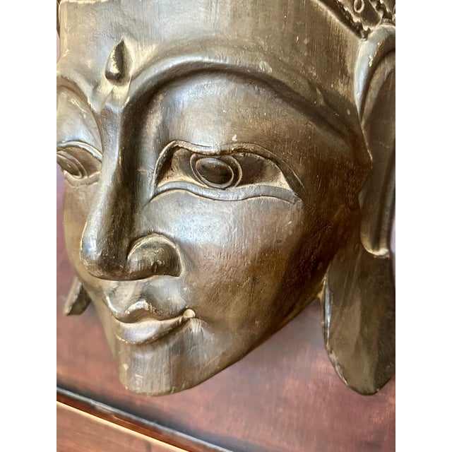 Large Buddha Head Wood Carving Sculpture Wall Art For Sale - Image 9 of 18