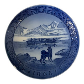 Royal Copenhagen 1968 “The Last Umiak” Blue & White Porcelain Collector Plate For Sale