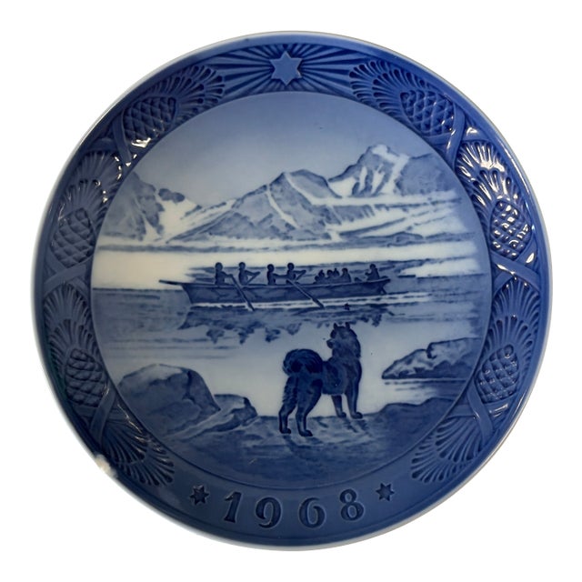 Royal Copenhagen 1968 “The Last Umiak” Blue & White Porcelain Collector Plate For Sale