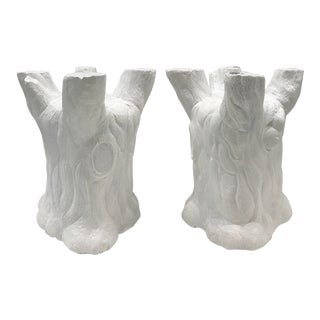 Vintage Plaster Faux Bois End Table Bases - a Pair For Sale