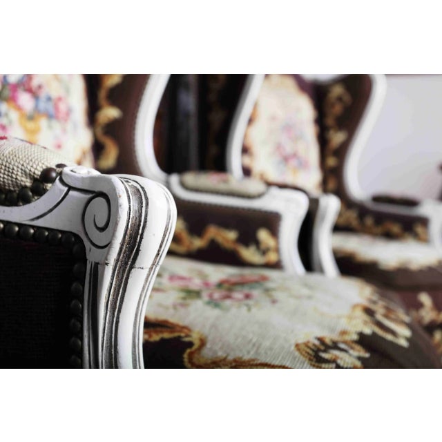 Louis XV High-Backed Armchairs and Ottoman, Set of 3 For Sale - Image 4 of 9