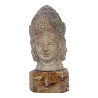 Soapstone Hand-Carved Bust of Brahma With Four Faces For Sale