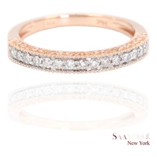 14k (585) Rose Gold Natural Diamond Milgrain Engraved Band Ring Size 6 For Sale