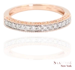 14k (585) Rose Gold Natural Diamond Milgrain Engraved Band Ring Size 6