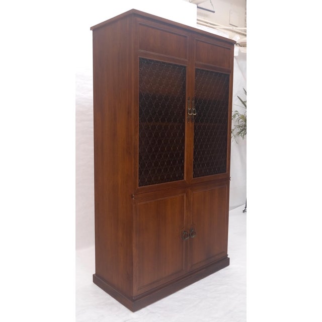 Late 20th Century Solid Teak Multiple Fitted Drawers Amber Textured Glass Doors Cabinet Credenza For Sale - Image 5 of 16