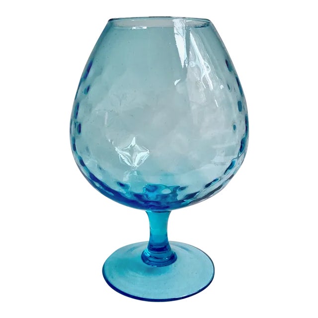 1960s Empoli Optic Aqua Art Glass Snifter Vase For Sale