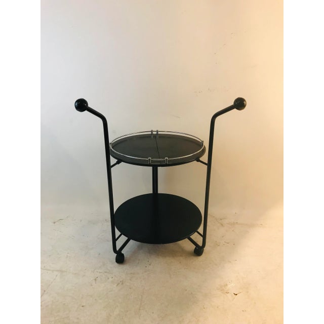 1990s Postmodern Black Bar Cart with Chrome Tri-Wheel For Sale - Image 10 of 12