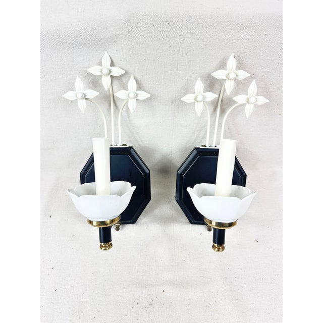 Add a stylish touch to your space with this striking pair of 1940s mid-century modern wall sconces, seamlessly blending...
