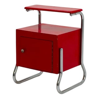 Bauhaus Nightstand with Shelf in Red, 1970s For Sale