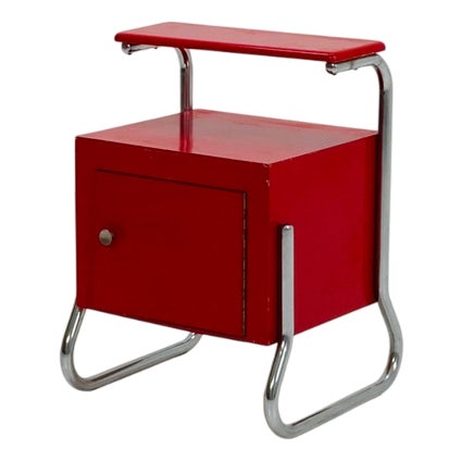 Bauhaus Nightstand with Shelf in Red, 1970s For Sale