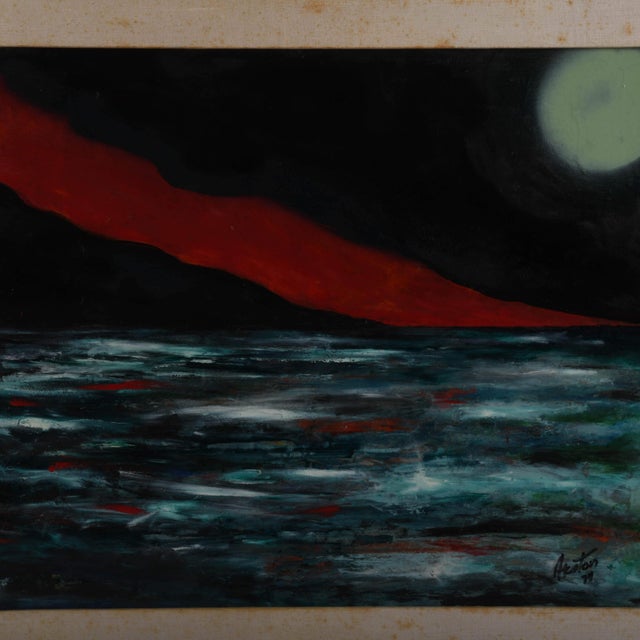 Add bold emotion and dramatic tension to your collection with Framed Signed J. Akston "Red Tear, 1974" Oil and Acrylic on...