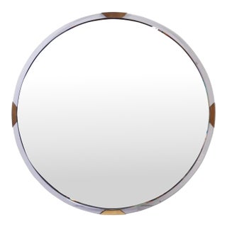 Cb2 Demi Round Acrylic Brass Accents Mirror For Sale