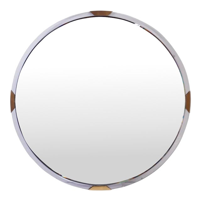 Cb2 Demi Round Acrylic Brass Accents Mirror For Sale