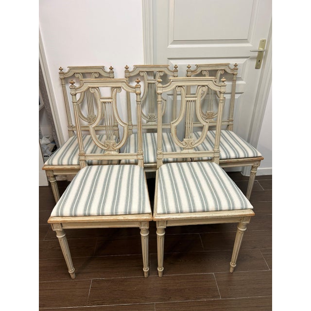 Green Louis XVI Lacquered Beech Chairs, Set of 5 For Sale - Image 8 of 8