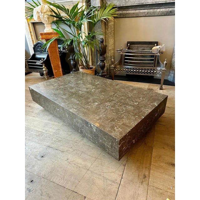 Large Low Coffee Table in Grey Tessellated Marble by Maitland Smith, 1980s For Sale - Image 3 of 12