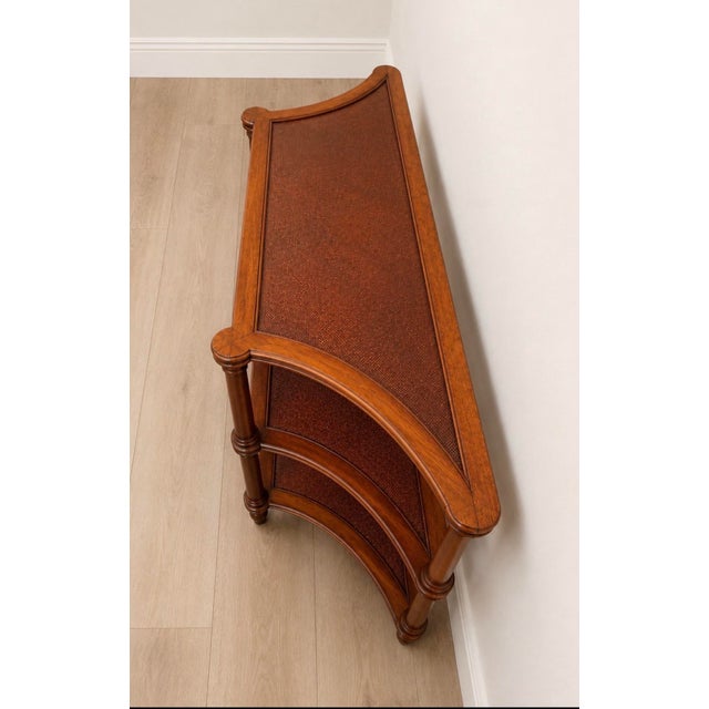Ethan Allen Vintage Ethan Allen Legacy Collection Three-Tier Rattan Console Sofa Table For Sale - Image 4 of 11