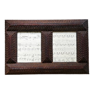 Antique Tramp Art Double Picture Frame – Chip Carved Folk Art Wood For Sale