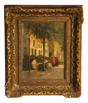 Christiaan Soer, Town Scene with Bridge, 1920s, Oil on Canvas, Framed