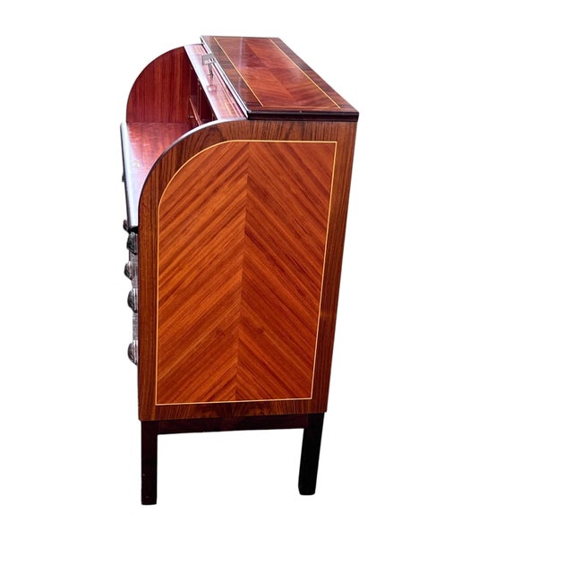 Brown Swedish Roll-Top Secretary Desk Bookmatched Teak & Rosewood Attributed to Egon Ostergaard For Sale - Image 8 of 18